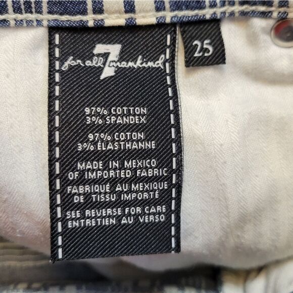 7FAM 7 For All Mankind Striped Blue Denim Jean Women's Shorts Frayed Cutoff - Picture 6 of 10